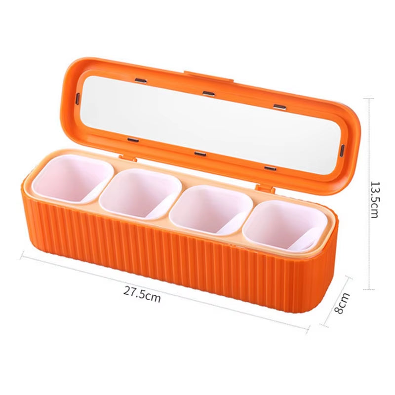 4 in 1 Seasoning Box with Spoon Spice Jar Multi Compartment Salt Pepper Spice Jars Pots Kitchen Accessories Condiment Container